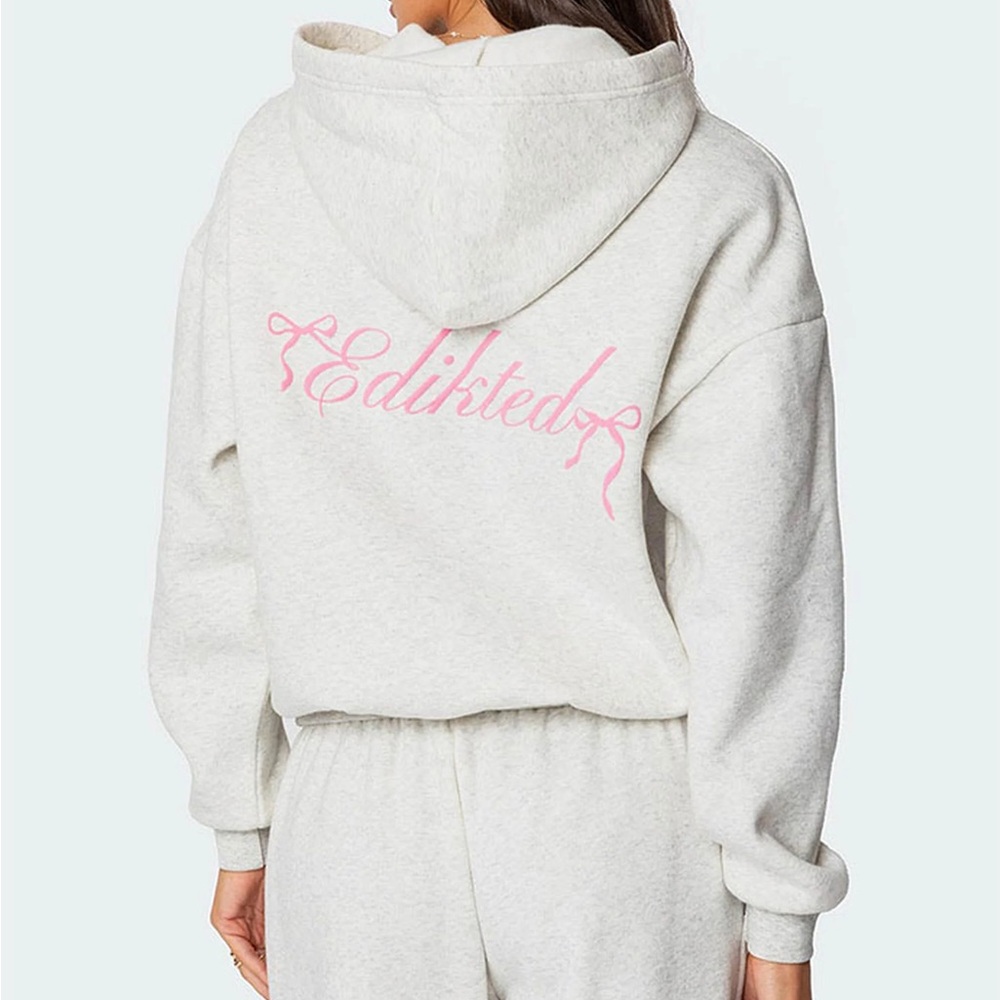 Edikted Light Gray Hoodie with Pink Detail